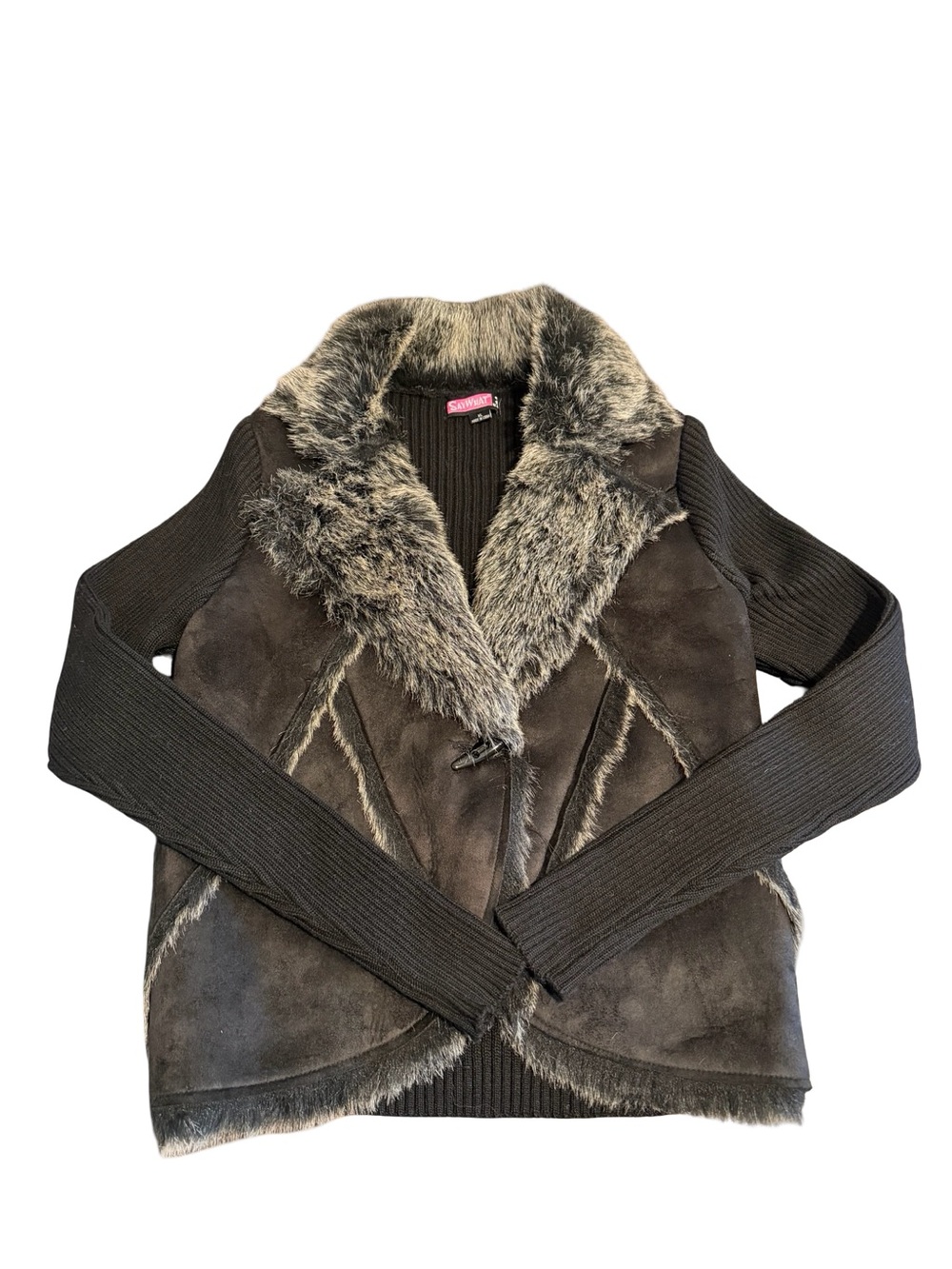 Y2K Say What? Faux Fur Trim Brown & Dark Brown Women's Jacket